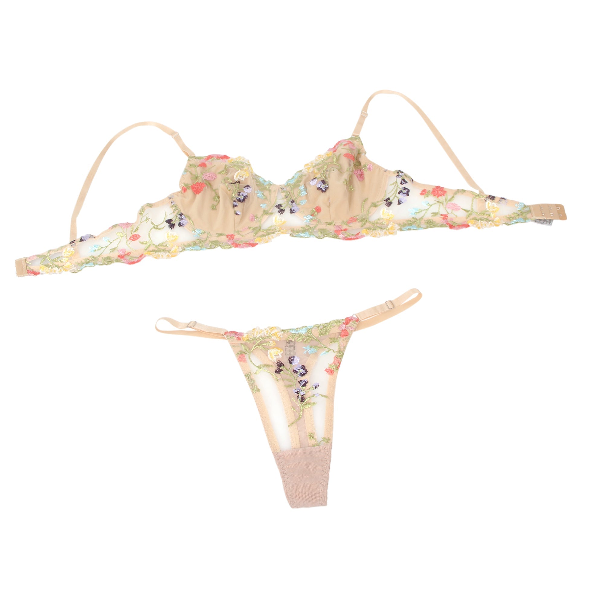 Ensemble soutien-gorge et brassière jaune sexy en maille brodée de fleurs