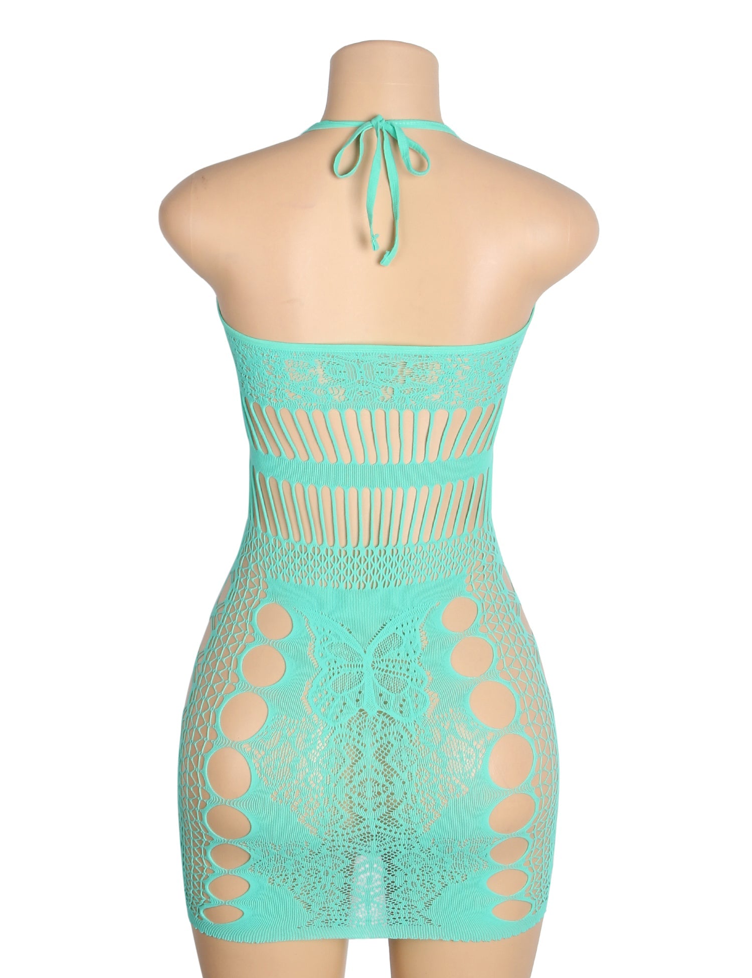 Robe moulante dos nu en jacquard ajouré sexy cyan