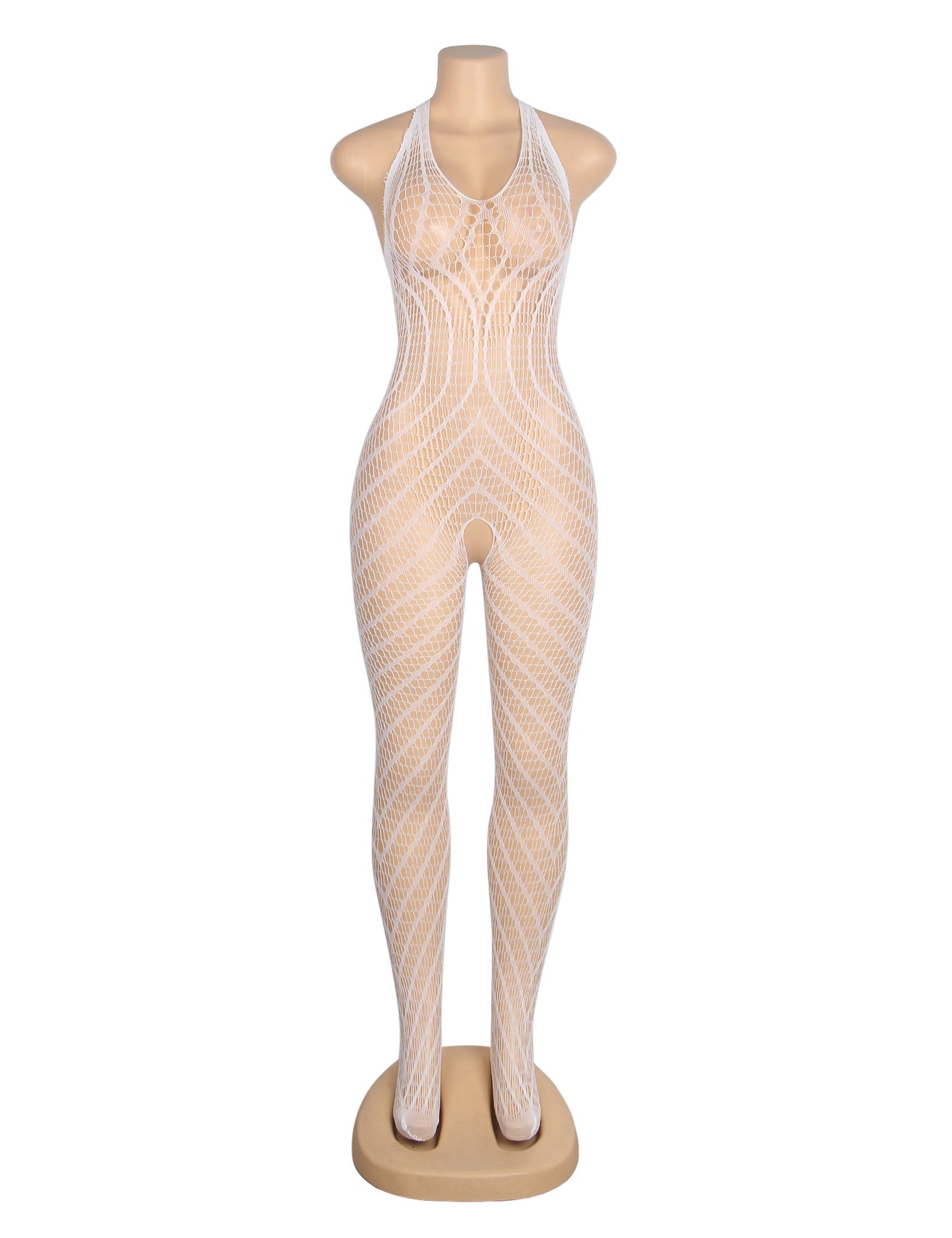 body blanc sexy et lumineux à col halter et entrejambe ouverte