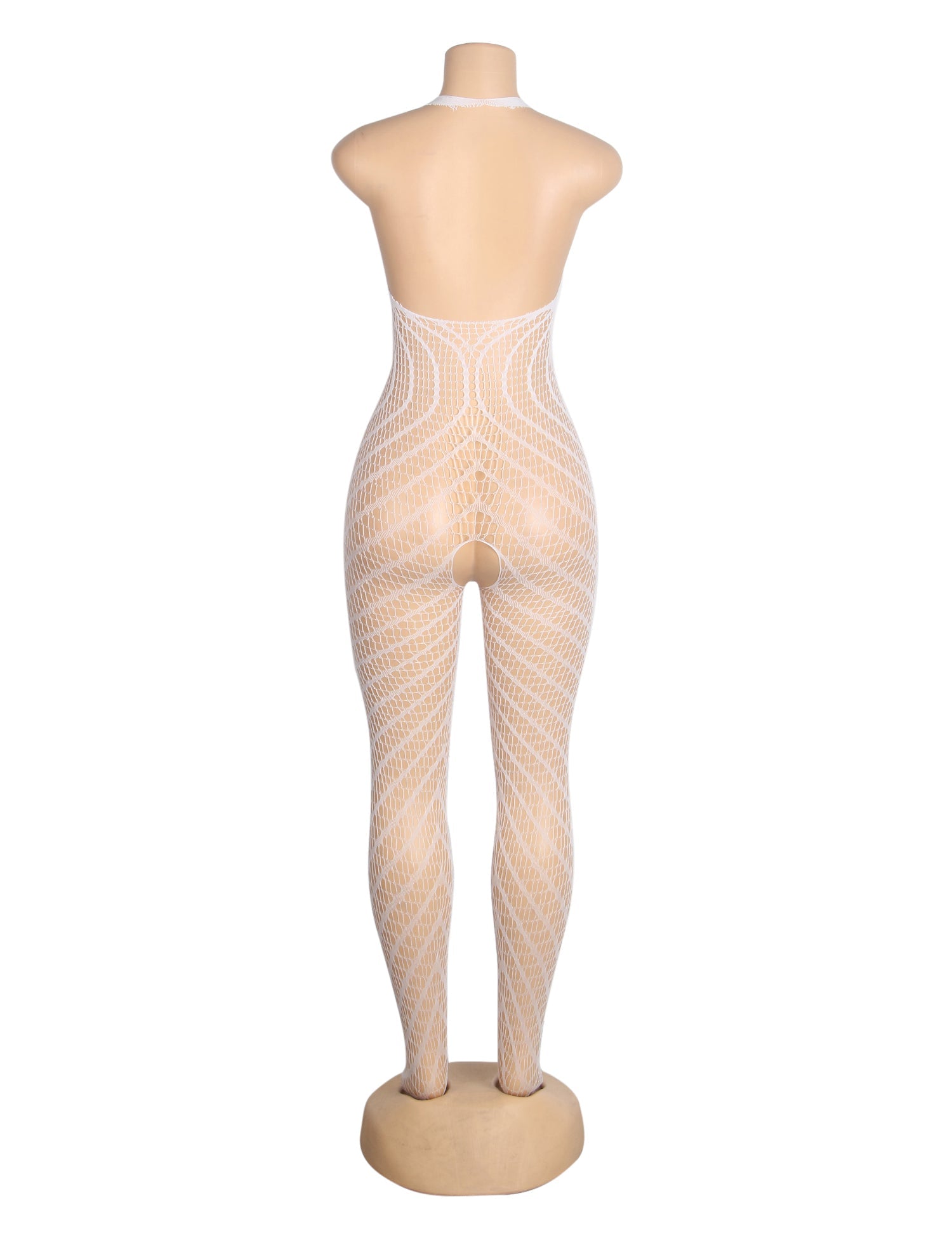 body blanc sexy et lumineux à col halter et entrejambe ouverte