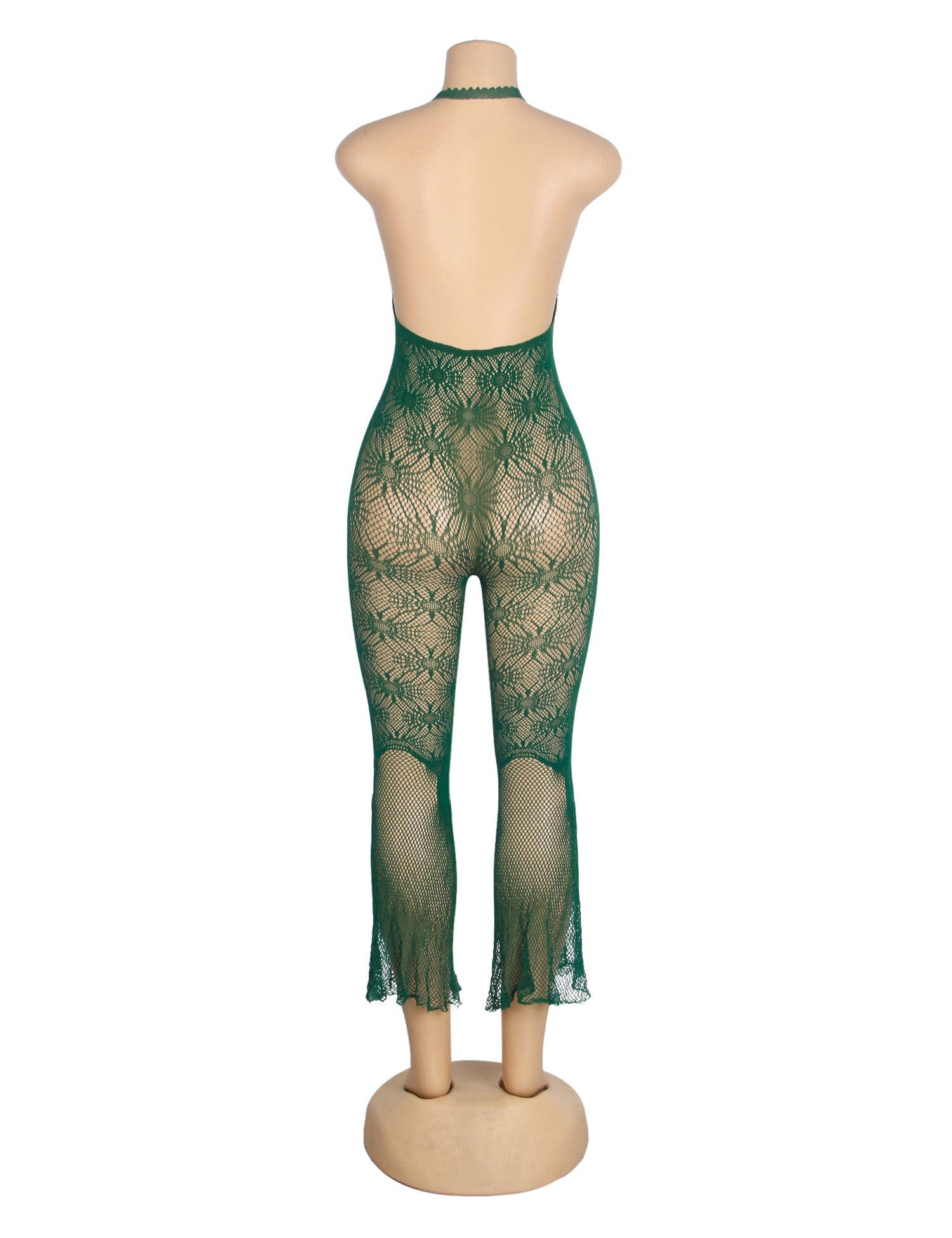 Green Sexy Jacquard Halter Neck Bodysuit