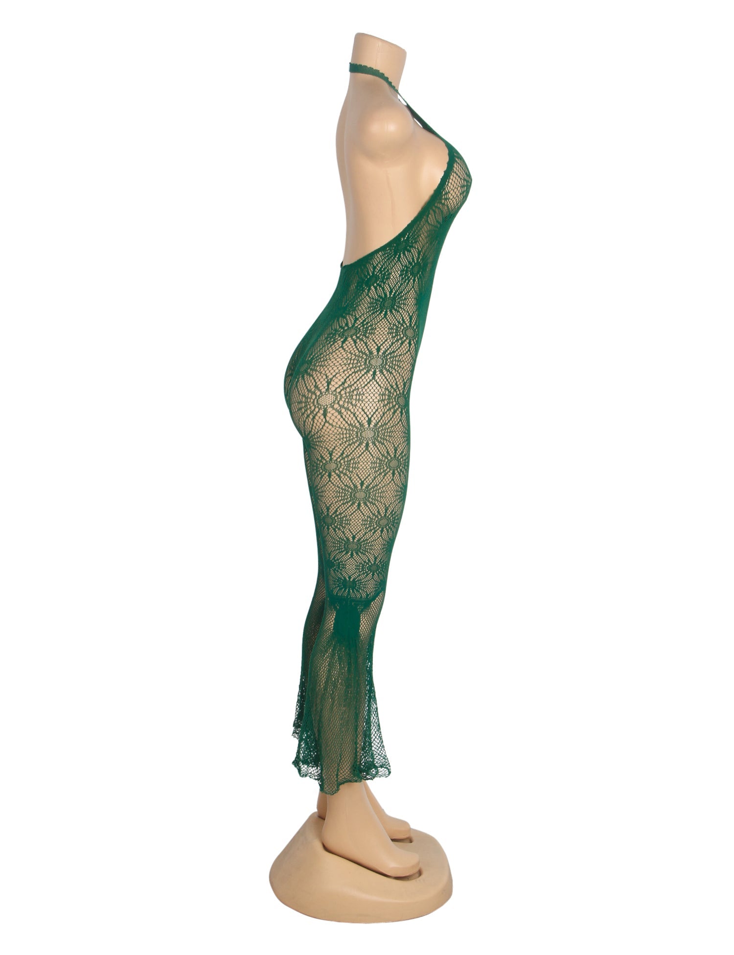 Green Sexy Jacquard Halter Neck Bodysuit