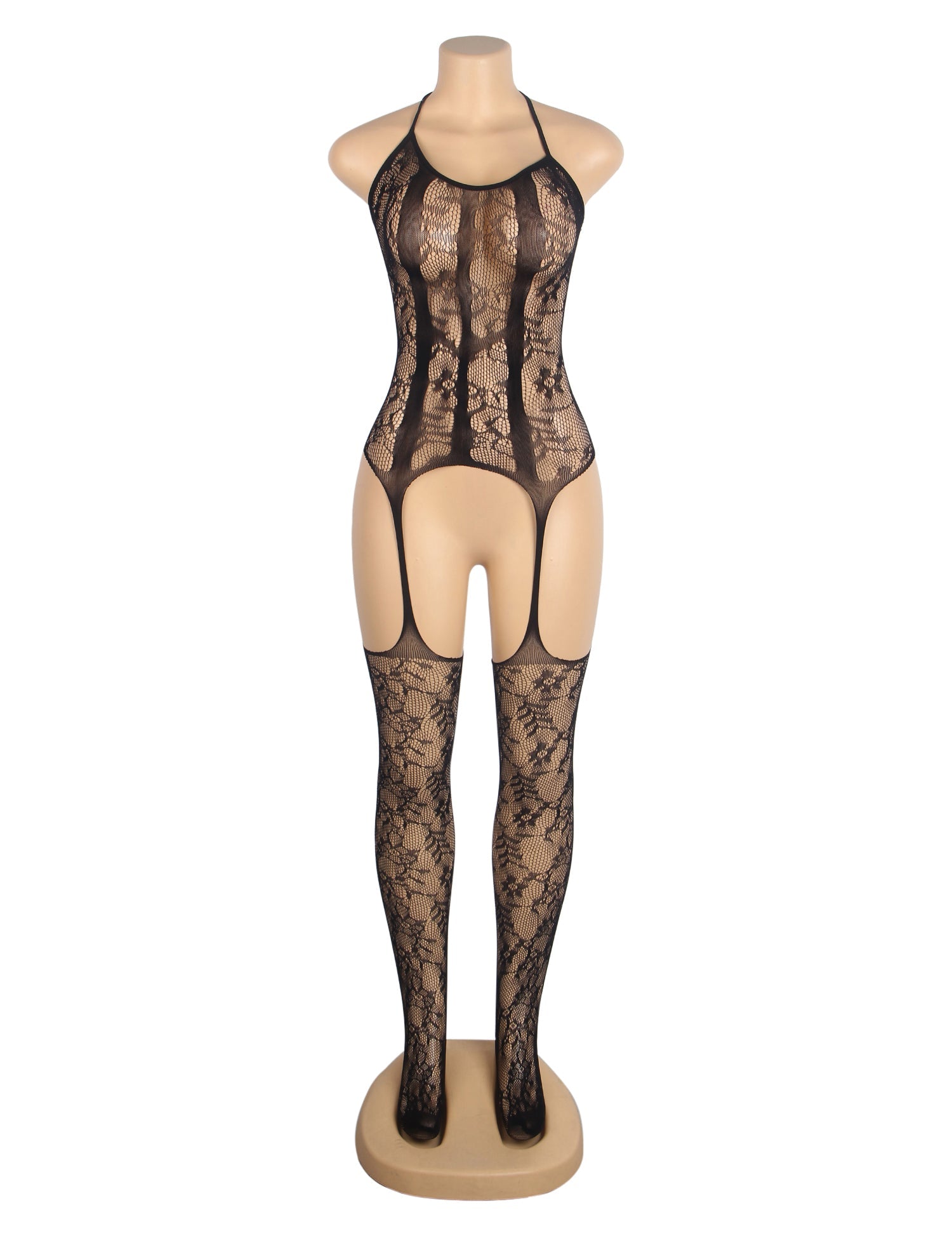 Body noir sexy en jacquard à col halter