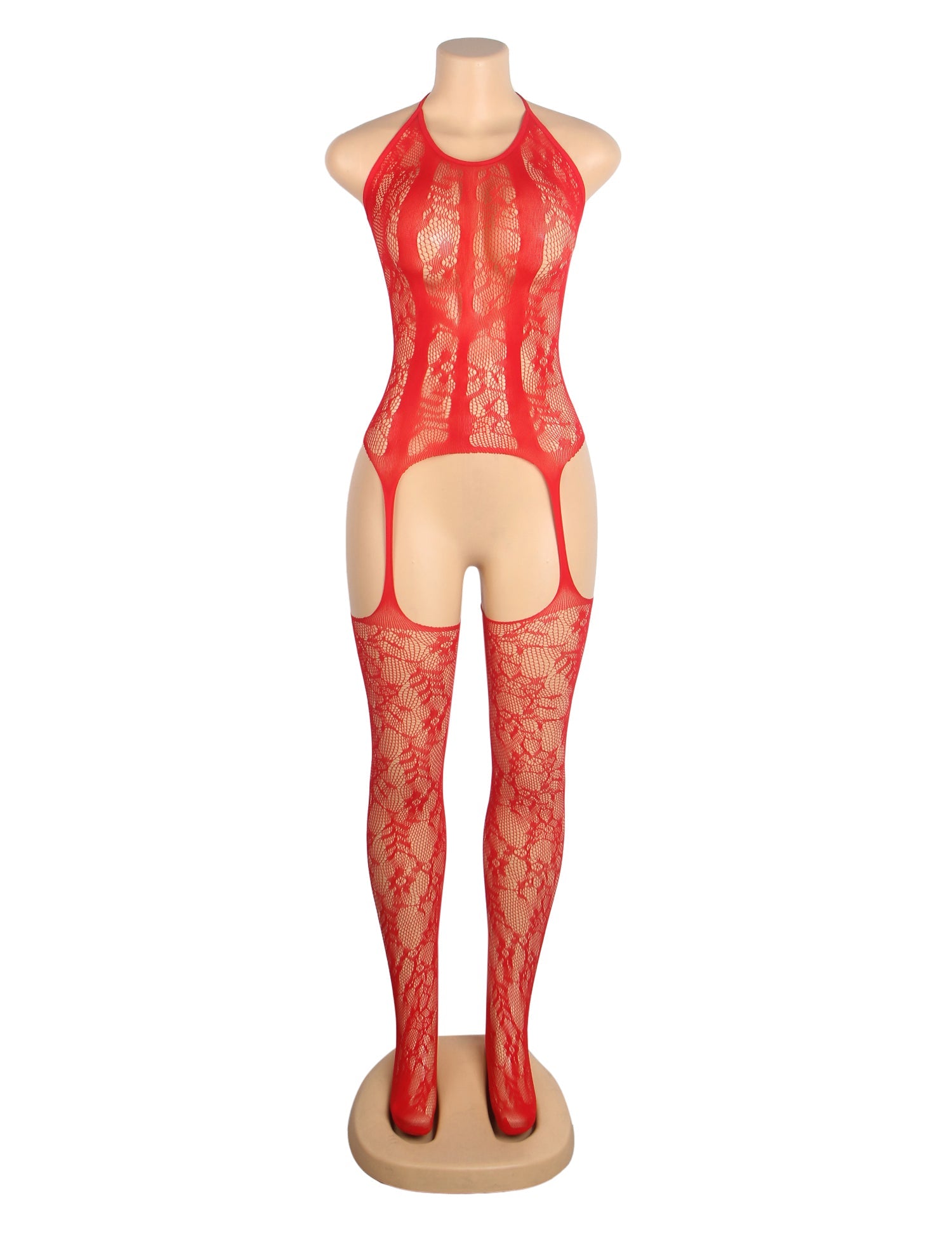 Roter, sexy Jacquard-Halter-Neck-Body