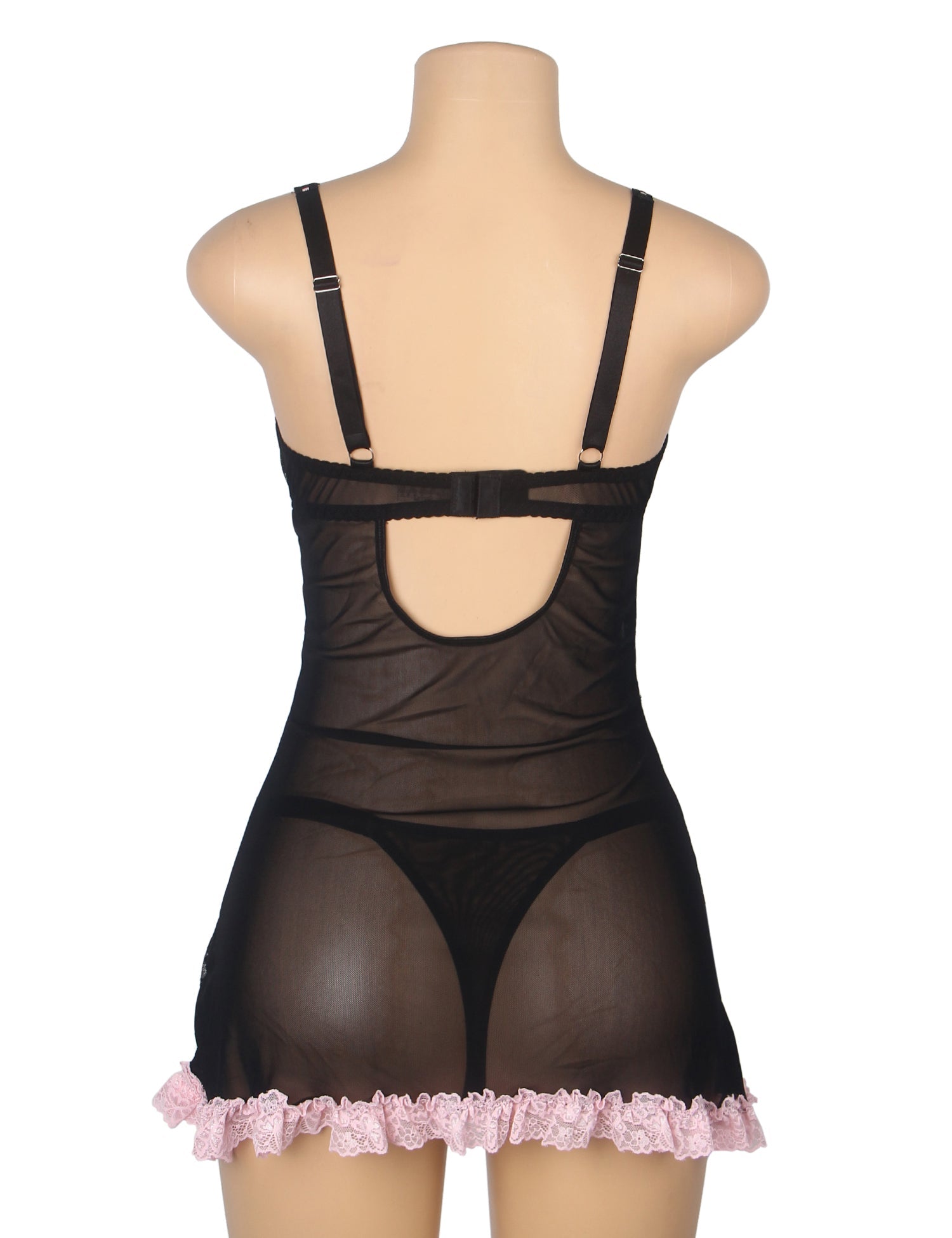 Black Sexy Lace Ruffled Suspender Nightdress