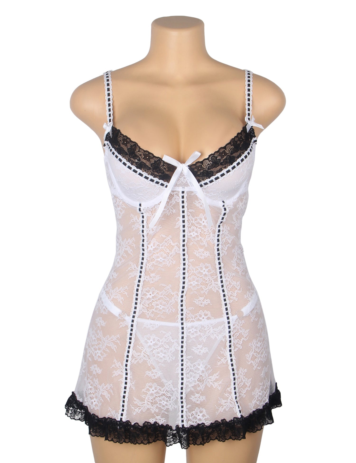 White Sexy Lace Ruffled Suspender Nightdress