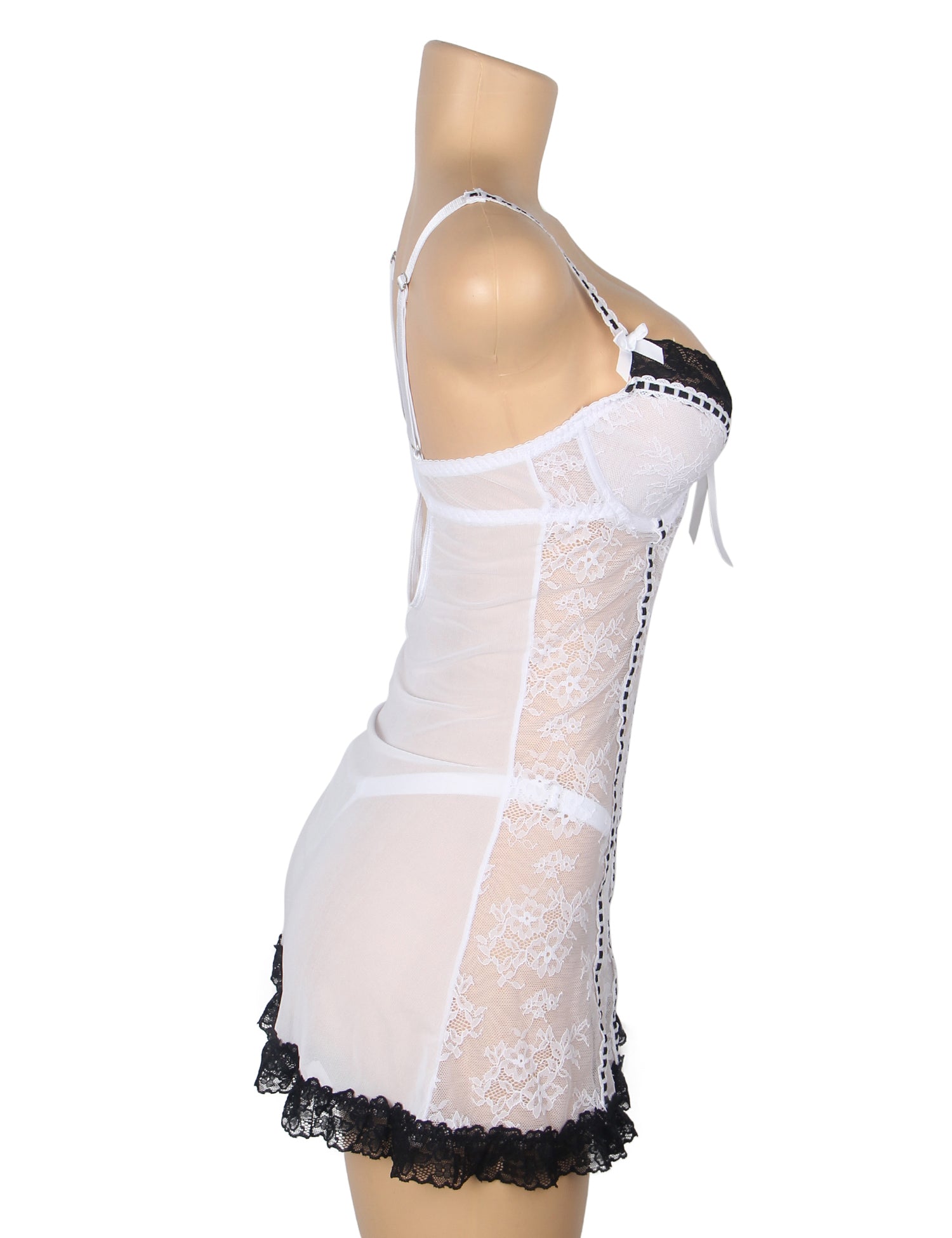 White Sexy Lace Ruffled Suspender Nightdress