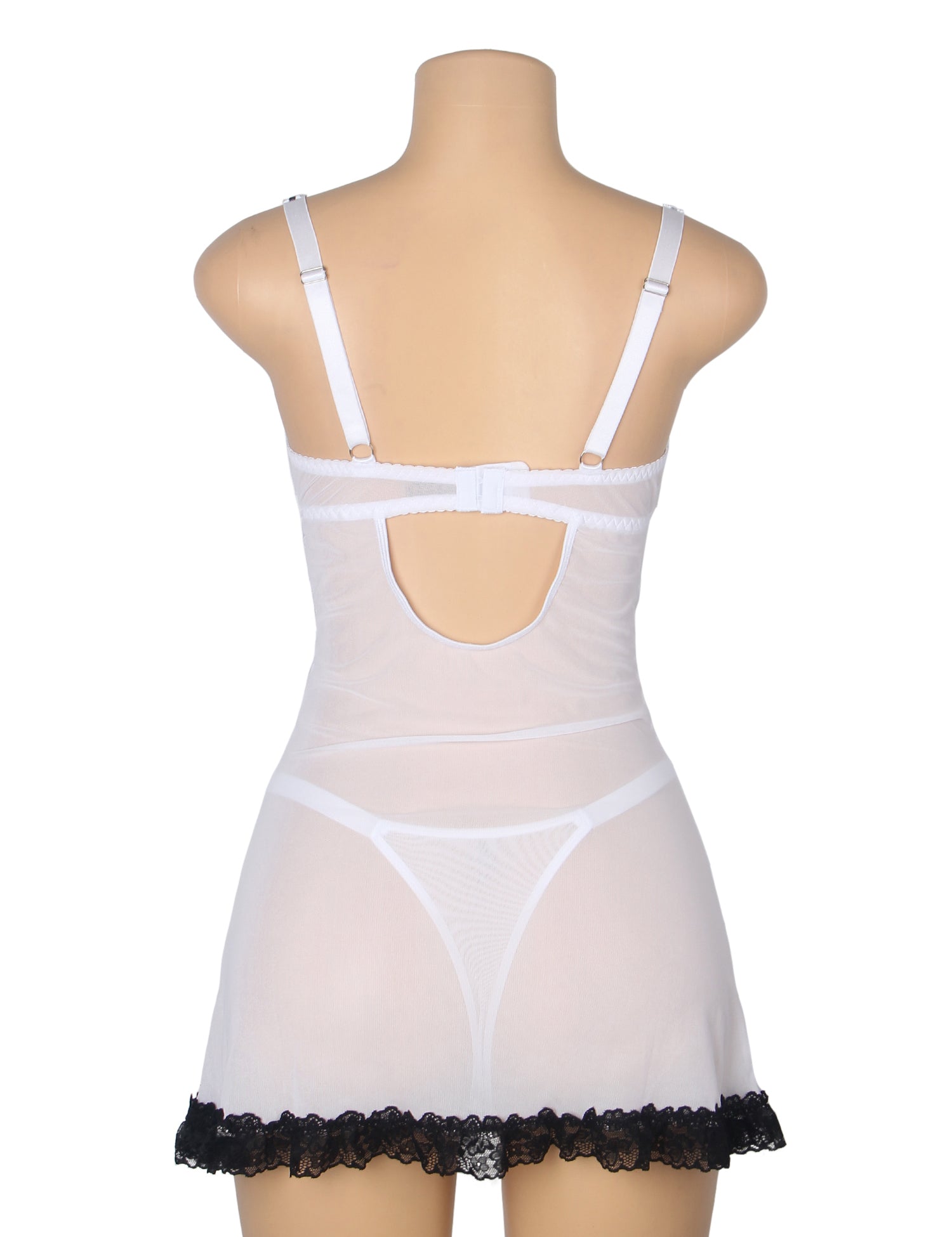 White Sexy Lace Ruffled Suspender Nightdress
