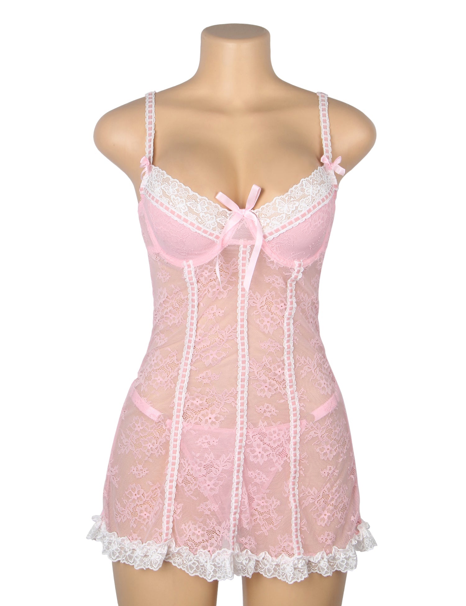 Pink Sexy Lace Ruffled Suspender Nightdress