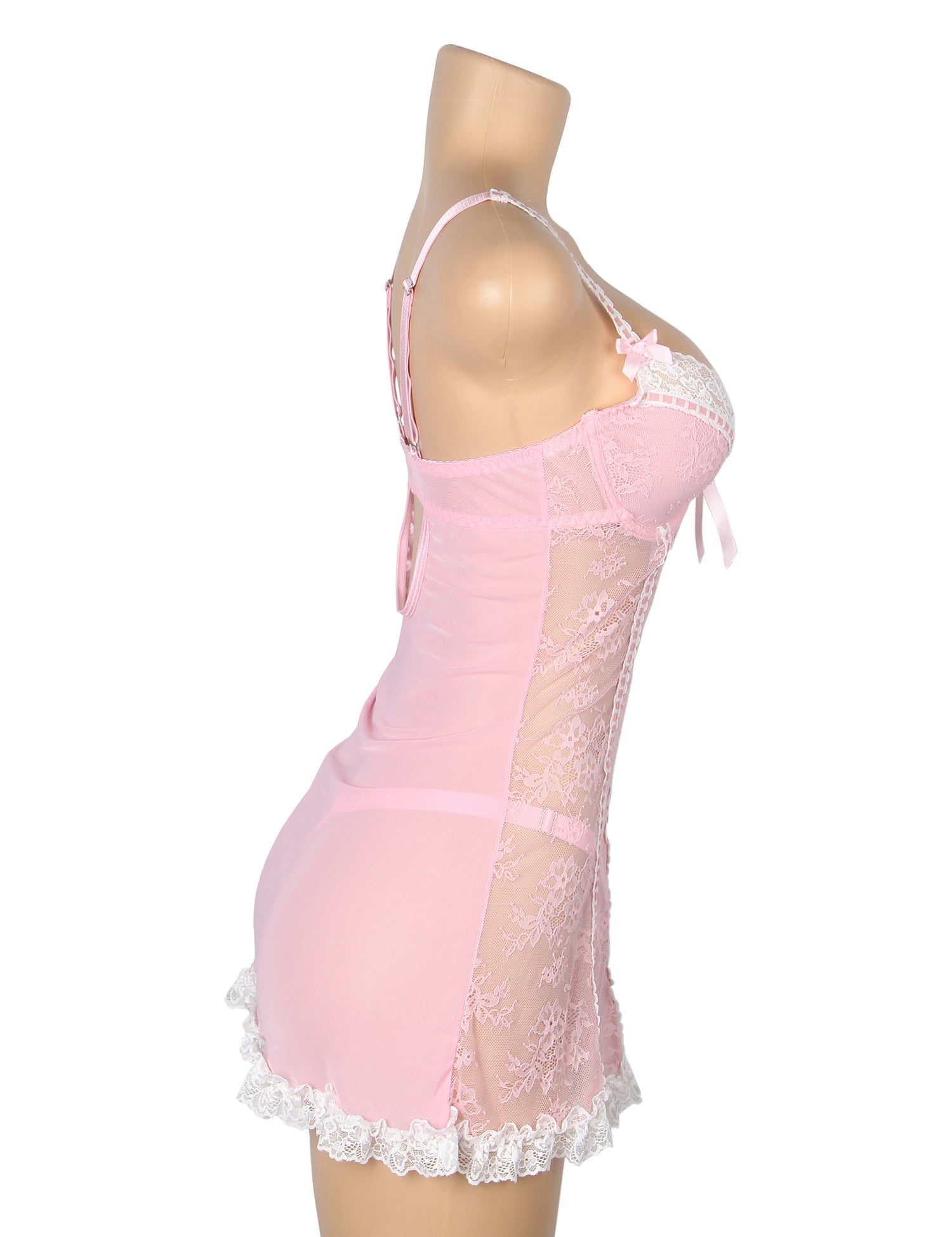 Pink Sexy Lace Ruffled Suspender Nightdress