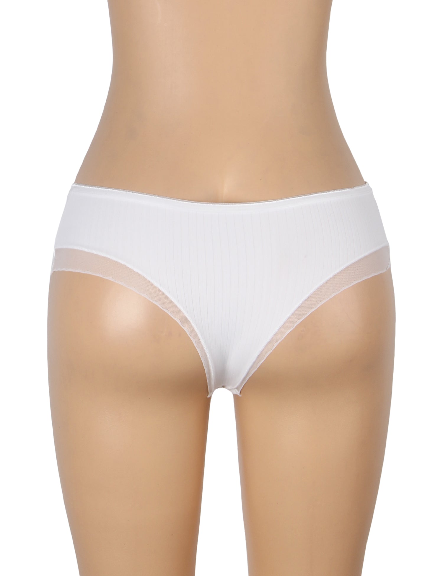 White Sexy Striped Fabric And Mesh Bow Women Underwear