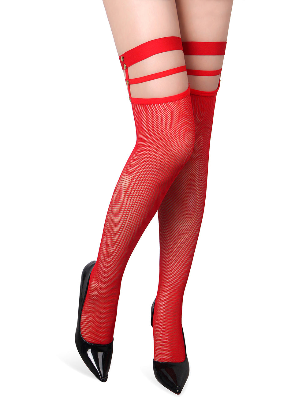 Red Sexy Small Mesh Elastic Rivet Fishnet Stockings