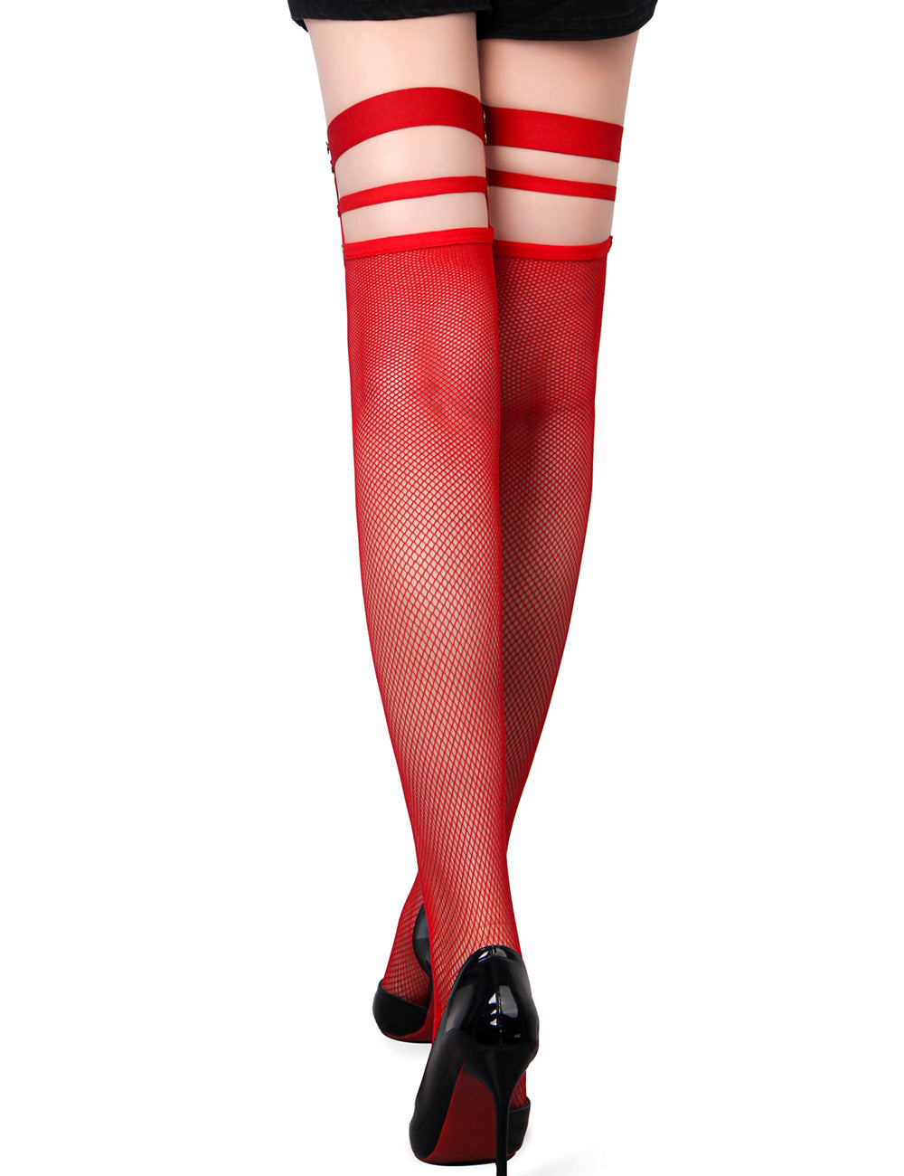 Red Sexy Small Mesh Elastic Rivet Fishnet Stockings