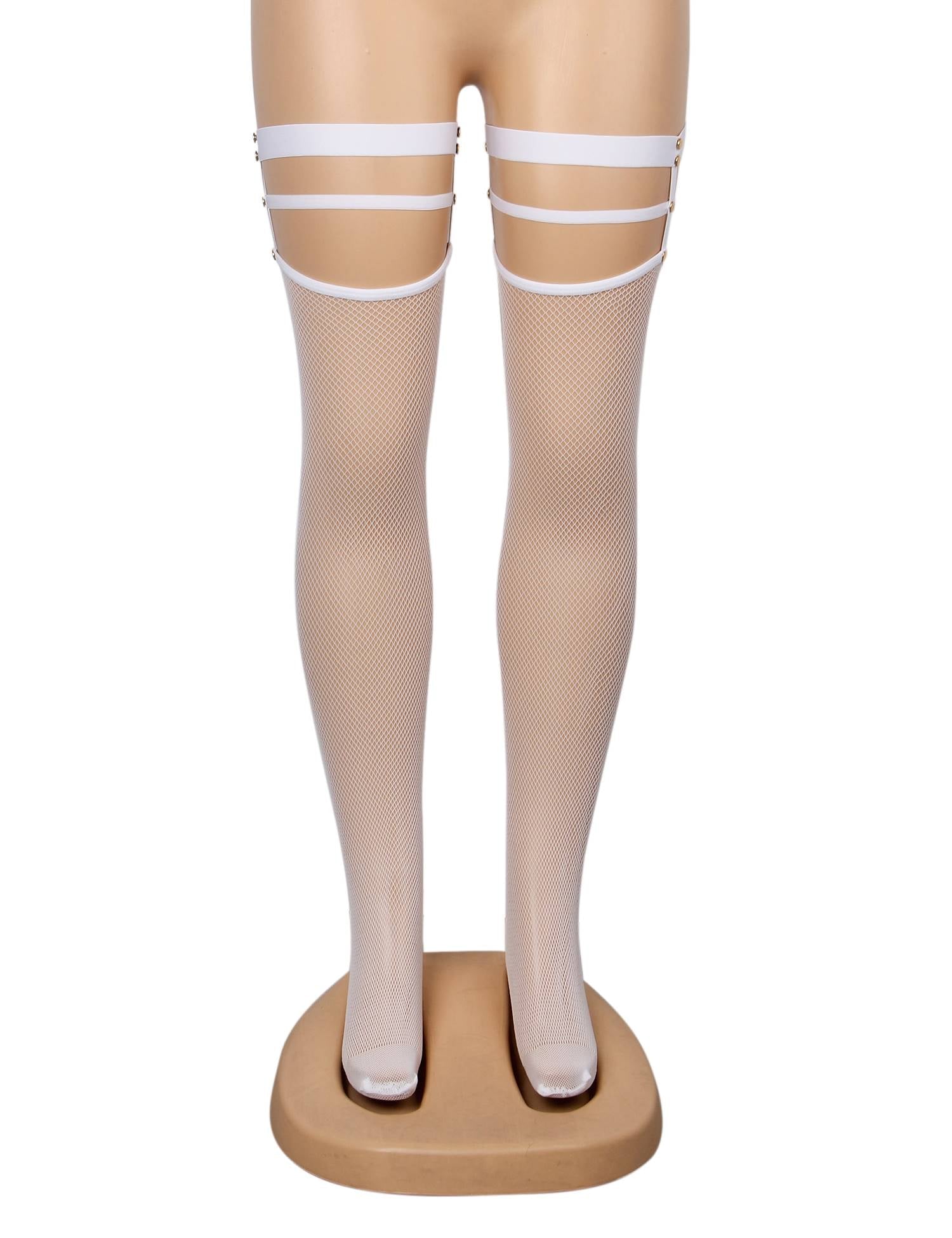 White Sexy Small Mesh Elastic Rivet Fishnet Stockings