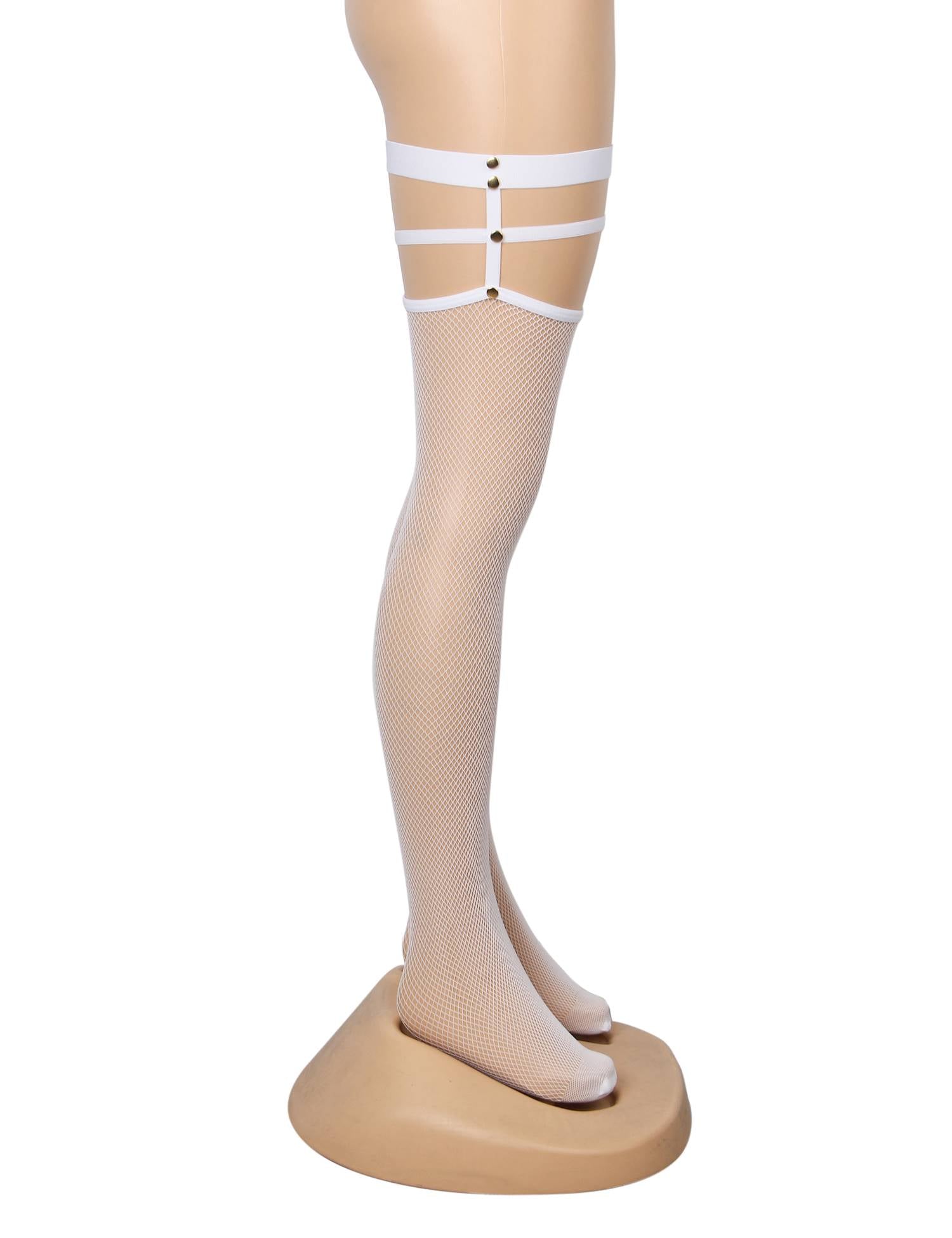 White Sexy Small Mesh Elastic Rivet Fishnet Stockings
