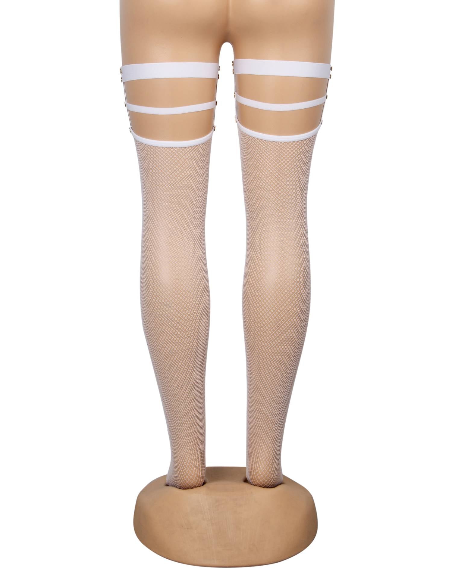 White Sexy Small Mesh Elastic Rivet Fishnet Stockings