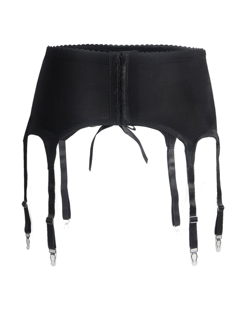 Black men's lace garter panty with adjustable straps and hook closure from Teasefashion