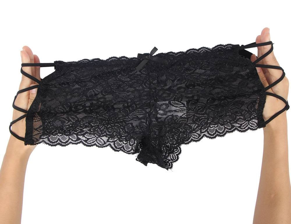 Sexy Black High Waist Floral Lace Strappy Panty..,,
