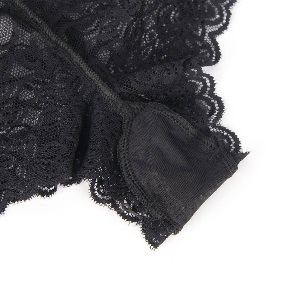 Sexy Black High Waist Floral Lace Strappy Panty.