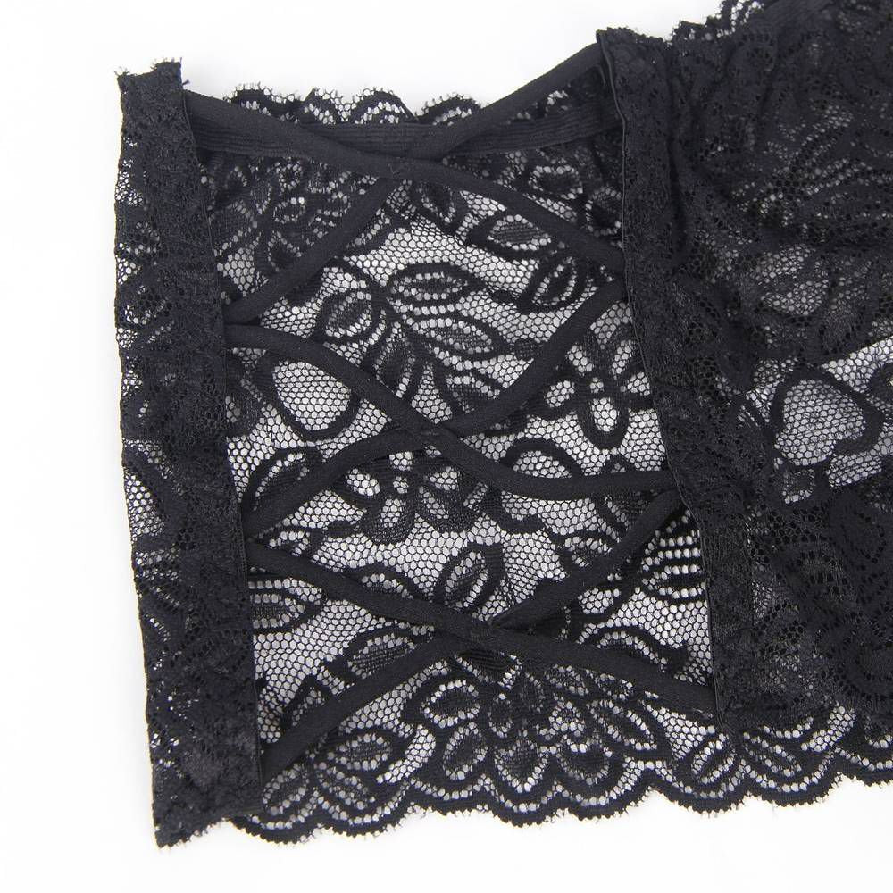 Sexy Black High Waist Floral Lace Strappy Panty,.