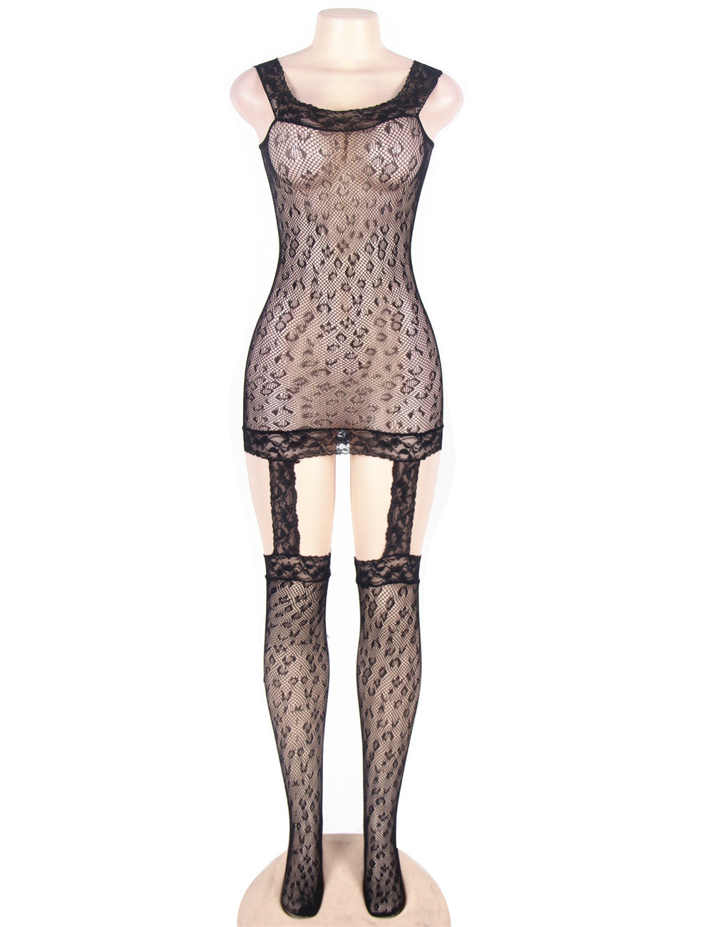 Leopard Patterned Bodystocking with Garter