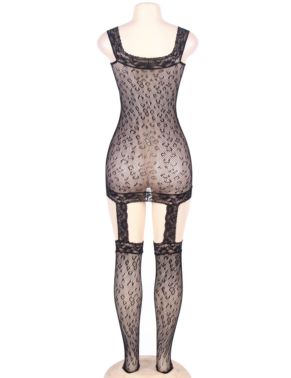 Leopard Patterned Bodystocking with Garter