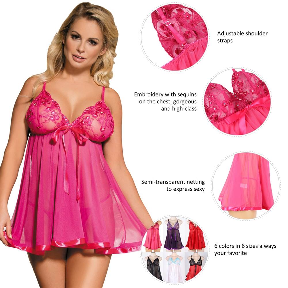 Pink See-through Nightdress Sexy Rhinestone Sleepwear