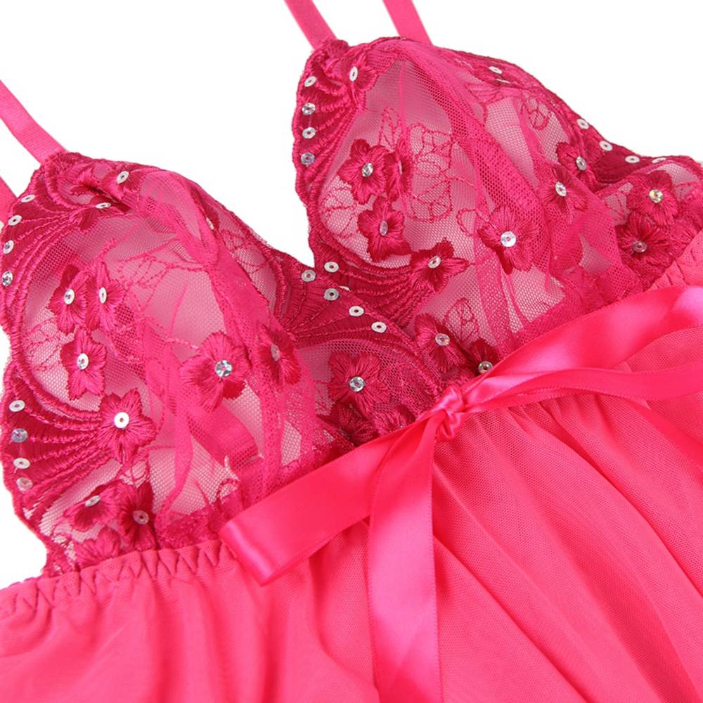 Pink See-through Nightdress Sexy Rhinestone Sleepwear