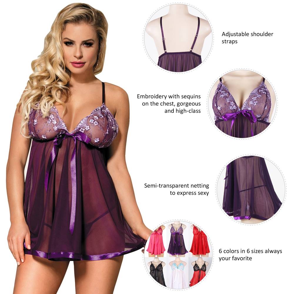 Sexy Rhinestone See-through Dark Purple Nightdress