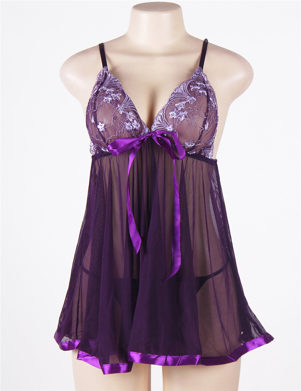 Sexy Rhinestone See-through Dark Purple Nightdress