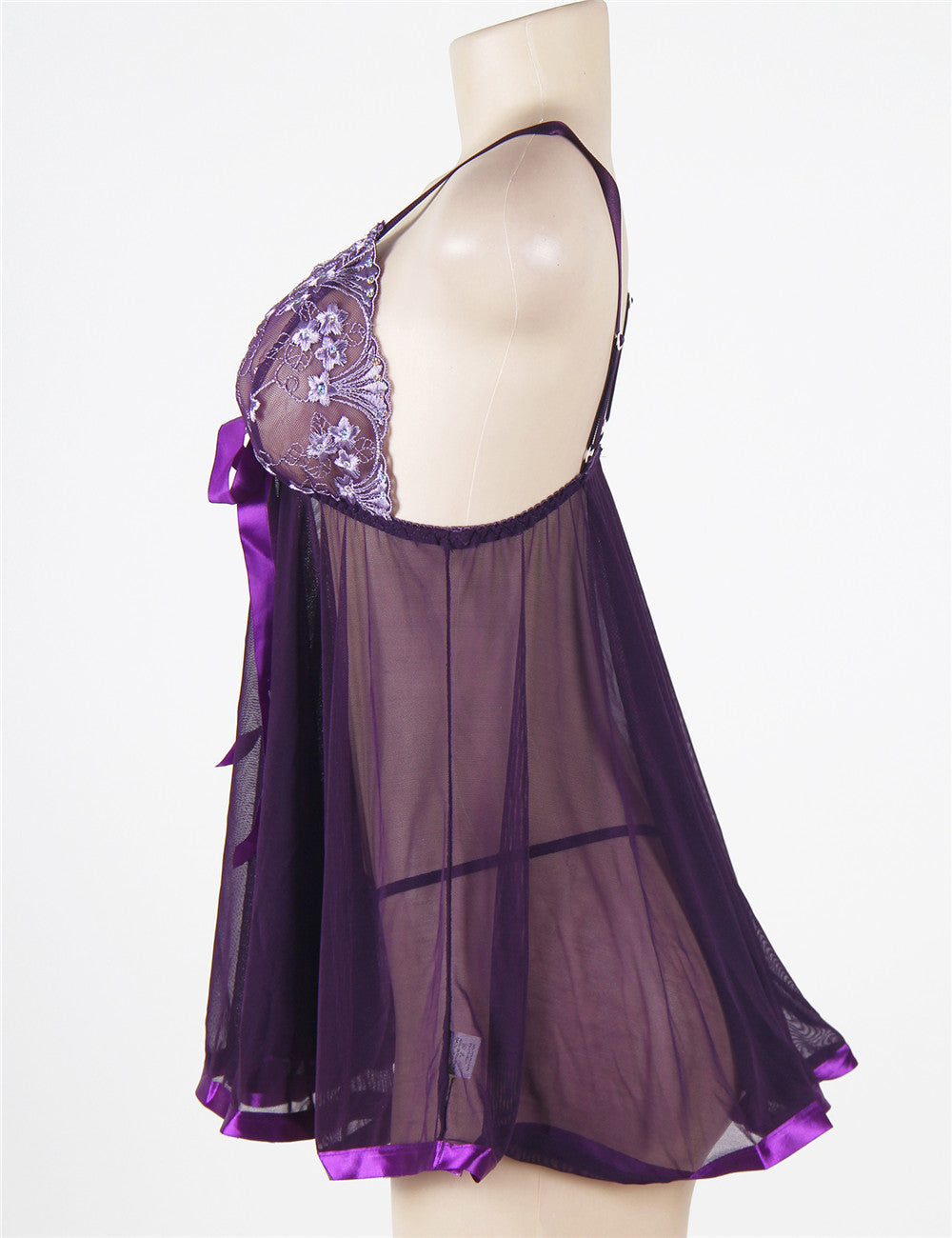 Sexy Rhinestone See-through Dark Purple Nightdress