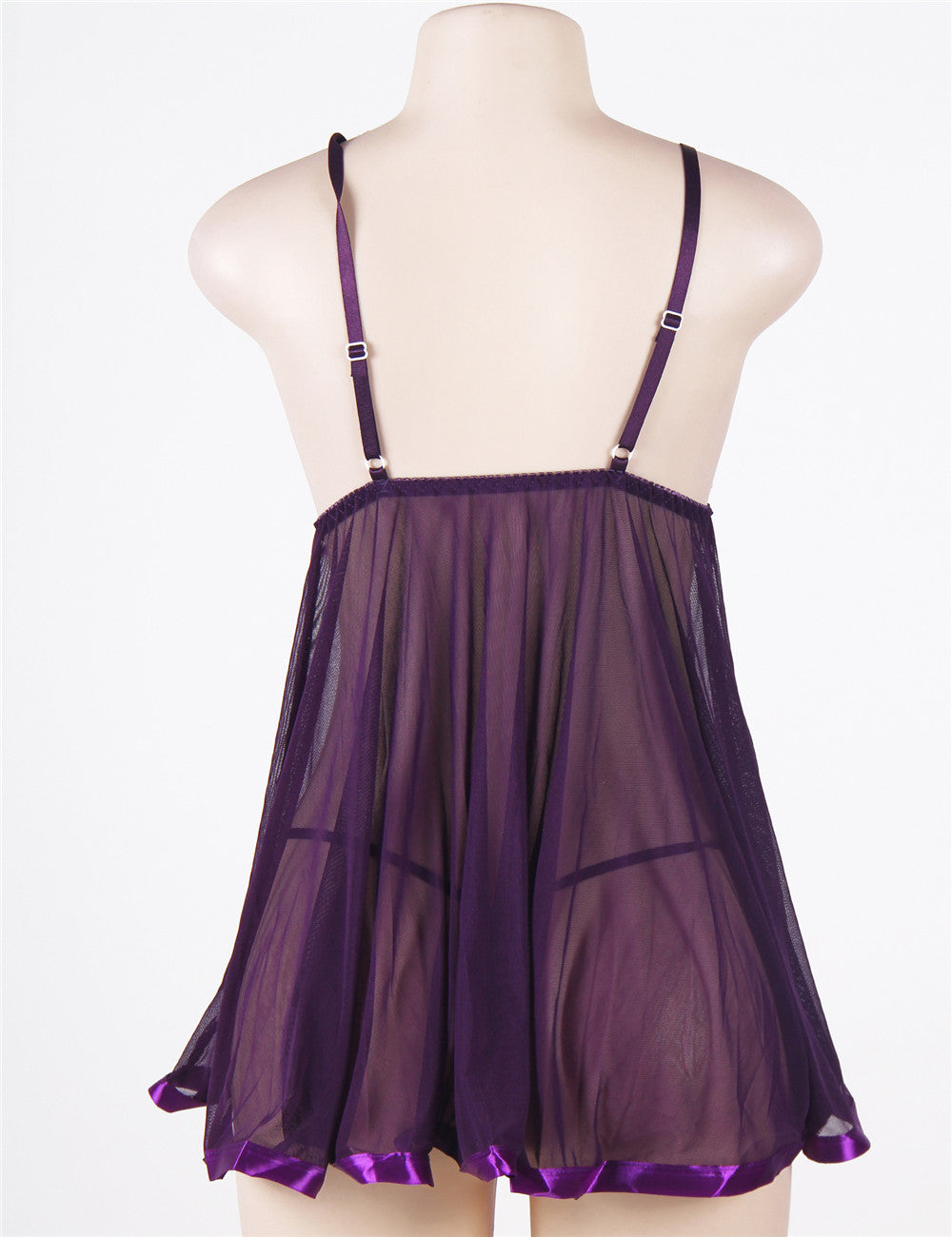 Sexy Rhinestone See-through Dark Purple Nightdress