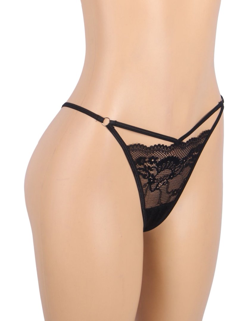 Black Sexy Lace Hollow Out  Women Thong Underwear