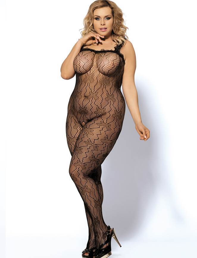 Plus Size Strappy Shoulders Floral Motif BodyStockings