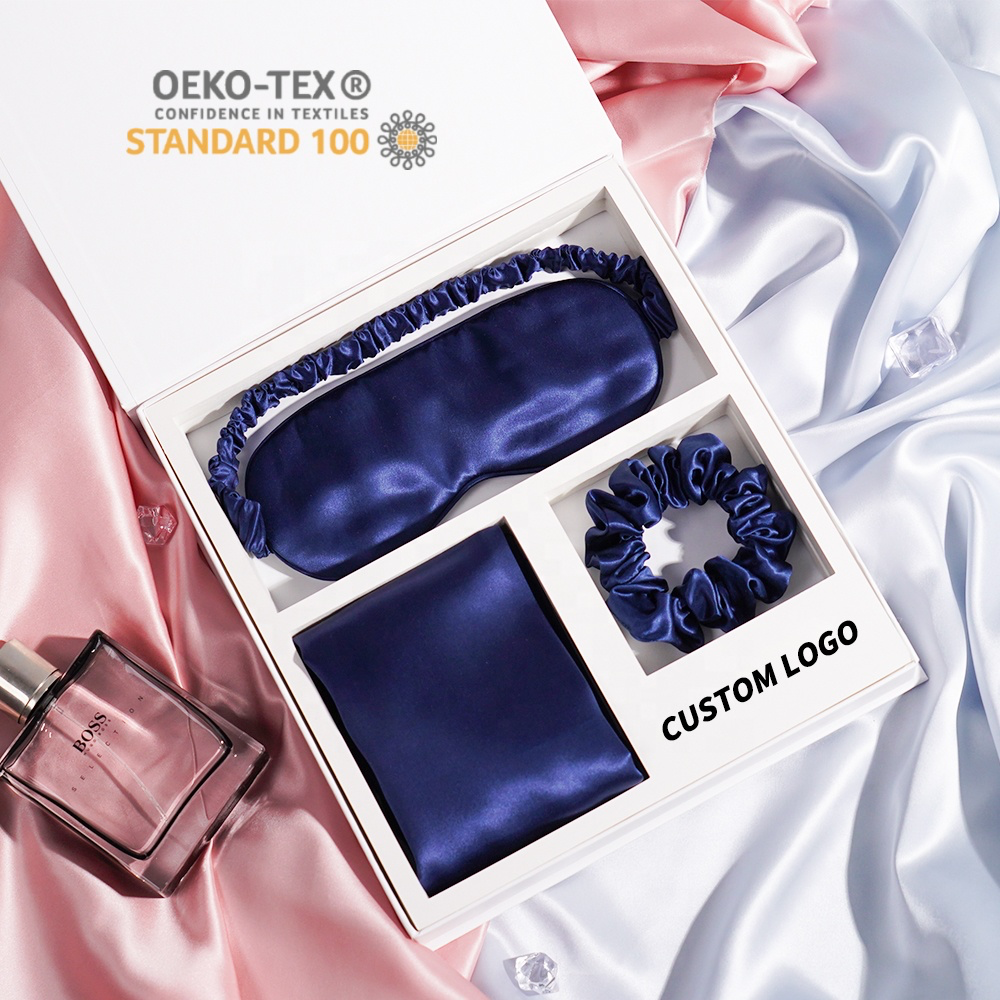 Luxury 100% Mulberry Silk Pillow case Sleep Eye Mask Blind Gift Set 3pieces Silk Pillowcase Silk Scrunchies