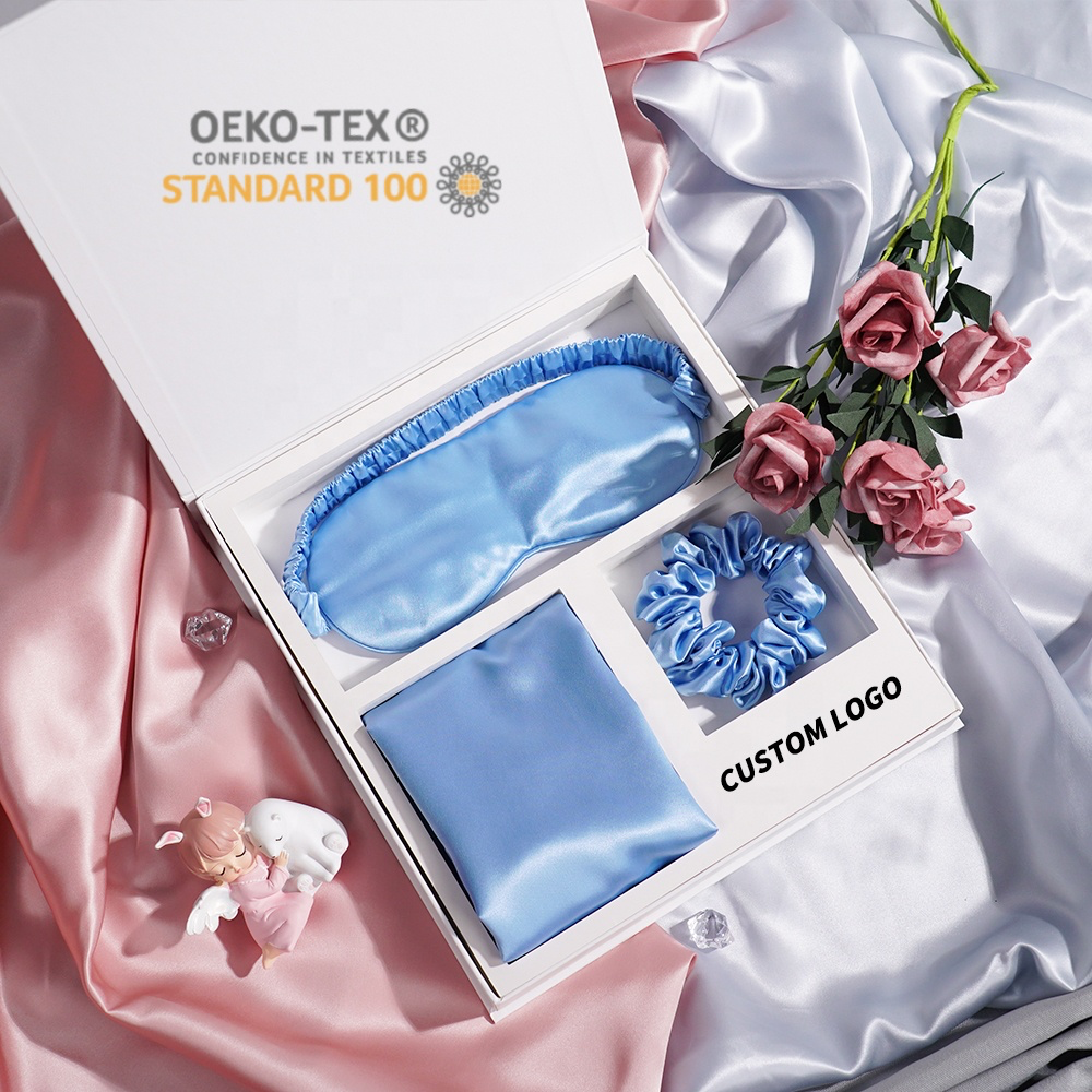 Luxury 100% Mulberry Silk Pillow case Sleep Eye Mask Blind Gift Set 3pieces Silk Pillowcase Silk Scrunchies