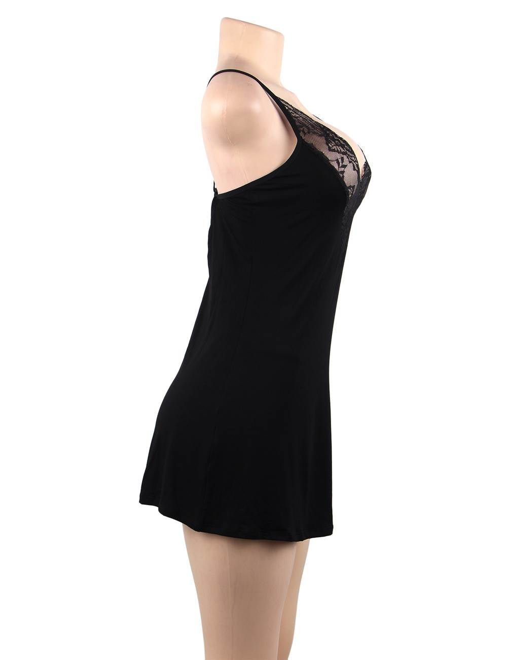 Lace Decoration V-neck  Stretchy Modal Nightdress with G String
