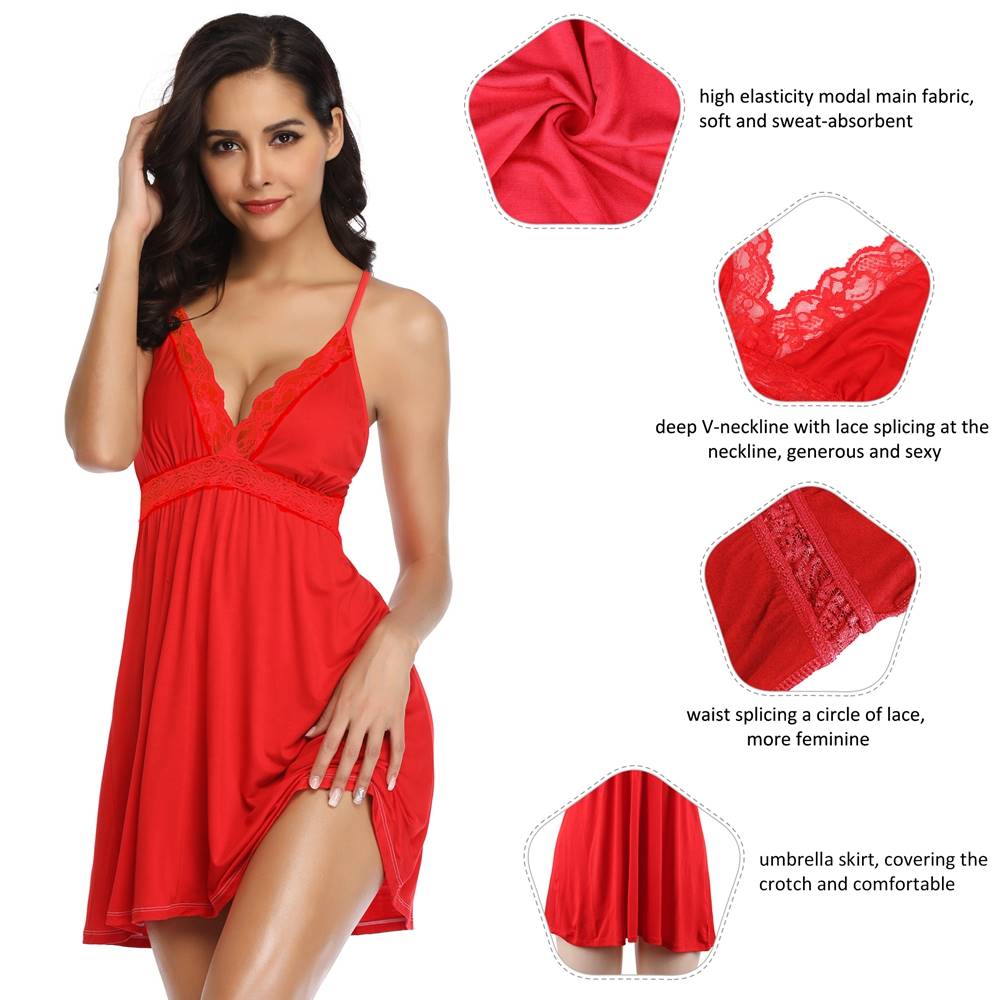 Stretchy Deep V-neck Sleepwear Modal Nightdress with G String