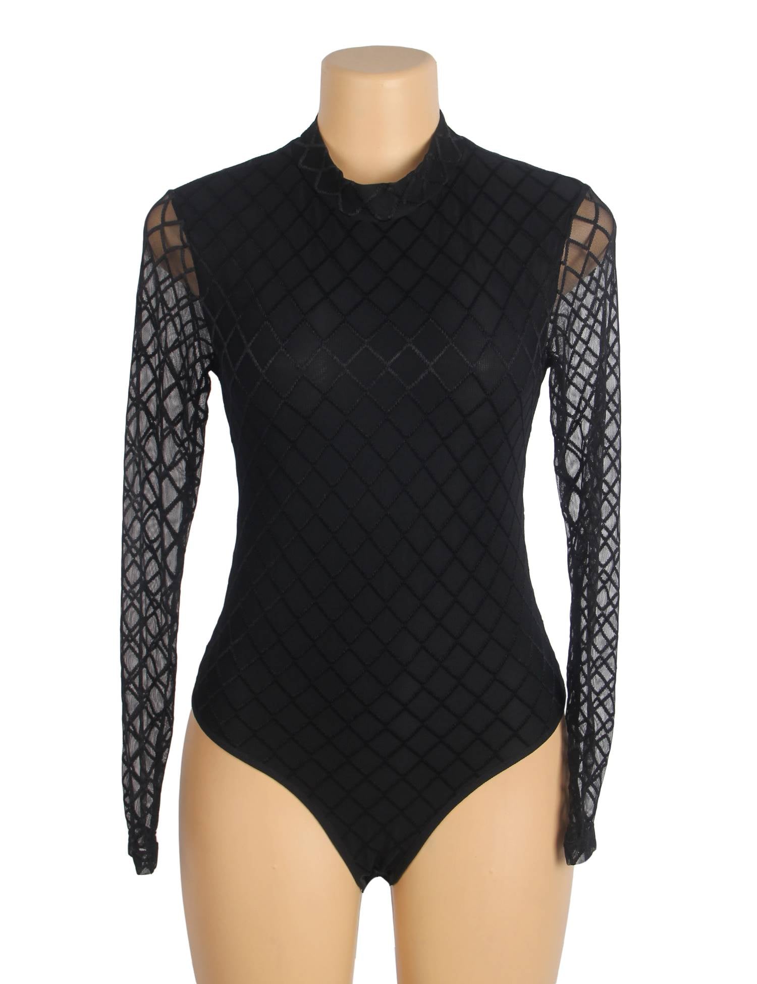 Schwarzer minimalistischer Mesh-Body mit hohem Kragen