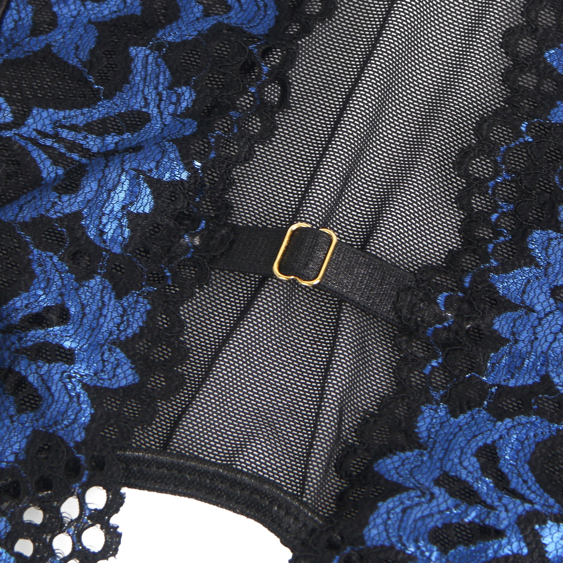 Blaues, sexy, besticktes Spitzen-Strumpfband-Dessous-Set