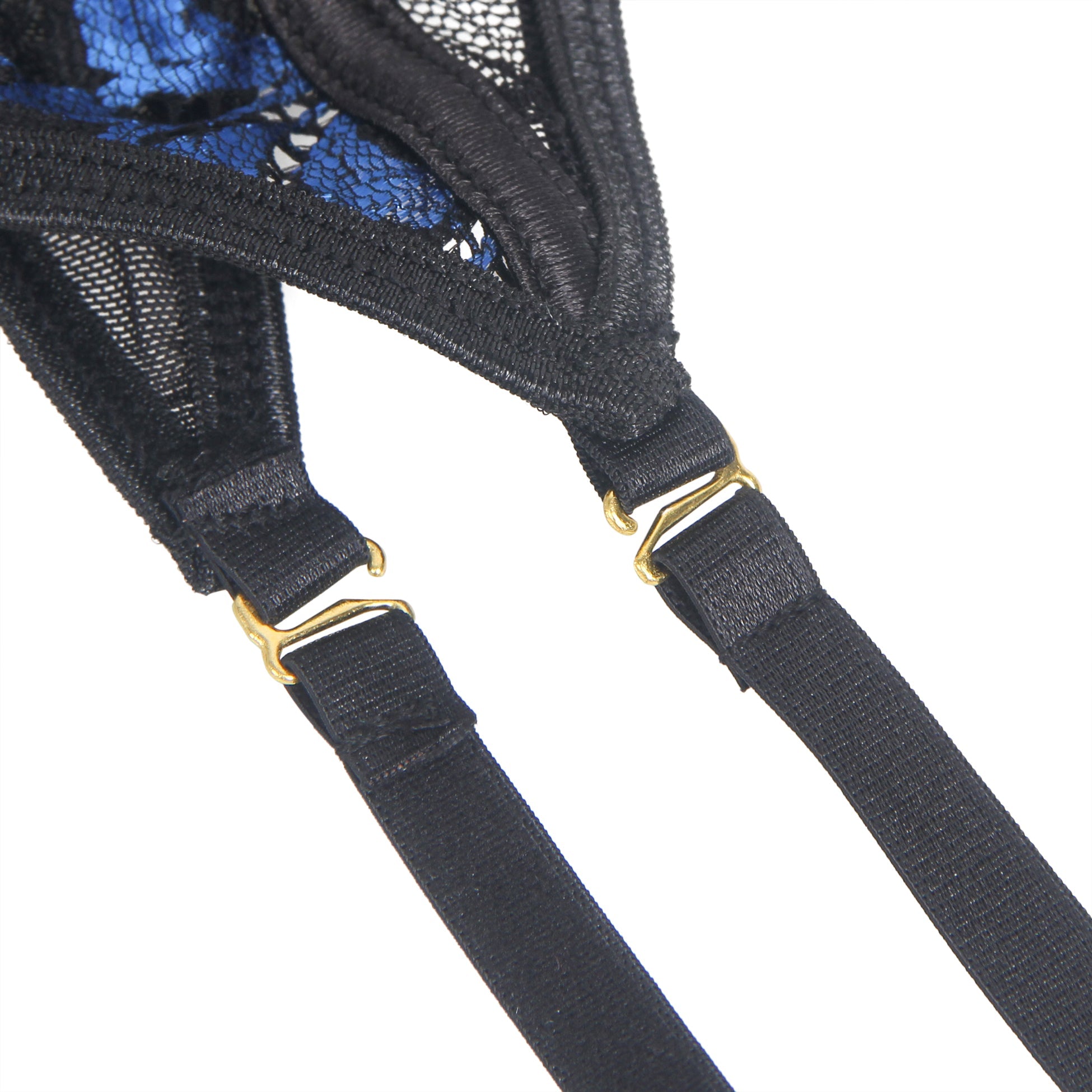 Blaues, sexy, besticktes Spitzen-Strumpfband-Dessous-Set