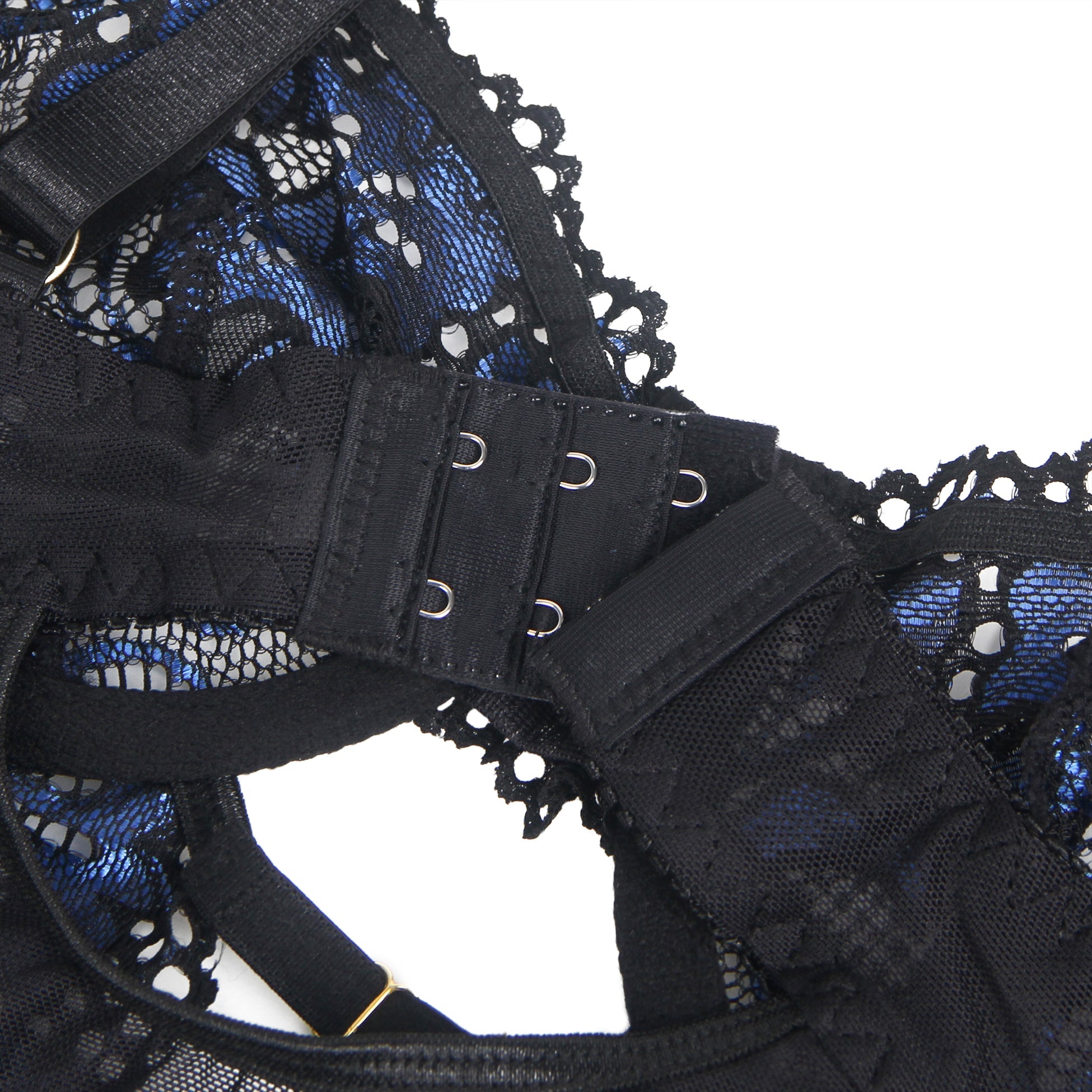 Blaues, sexy, besticktes Spitzen-Strumpfband-Dessous-Set