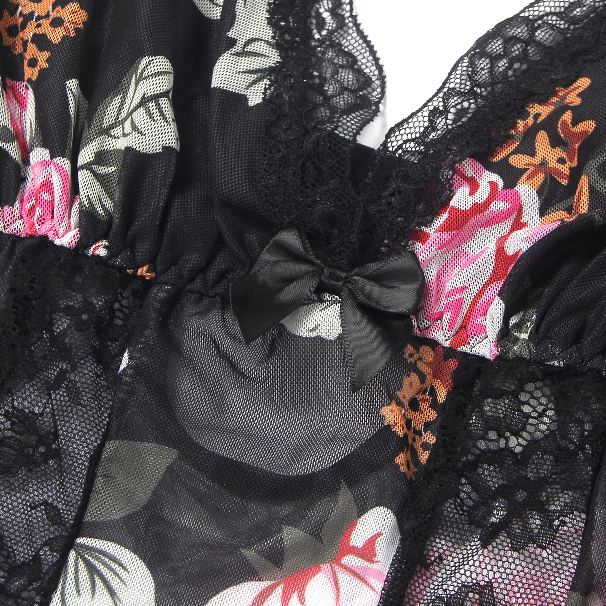 Printing Sexy Mesh Lace Long Split Nightgown