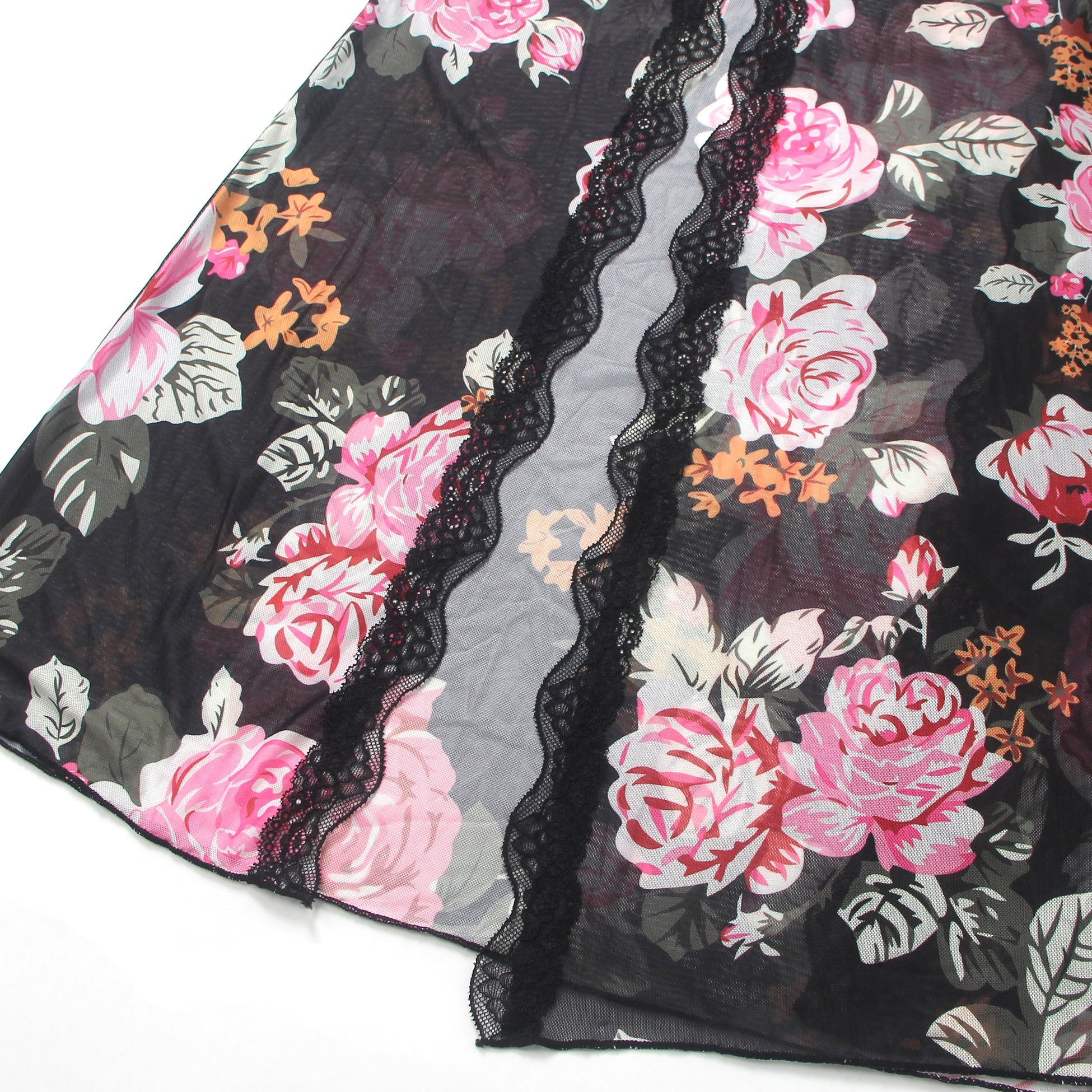 Printing Sexy Mesh Lace Long Split Nightgown