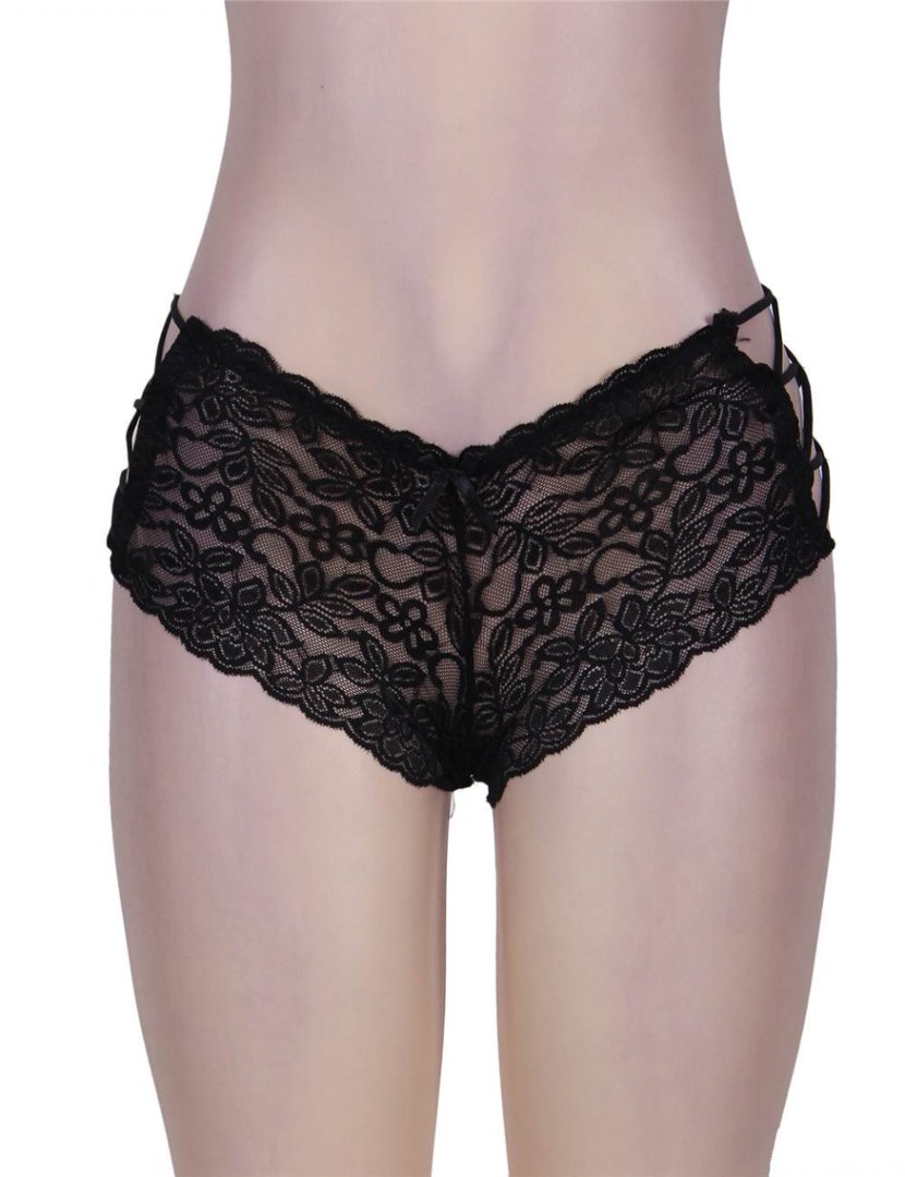 Sexy Black High Waist Floral Lace Strappy Panty.,.,