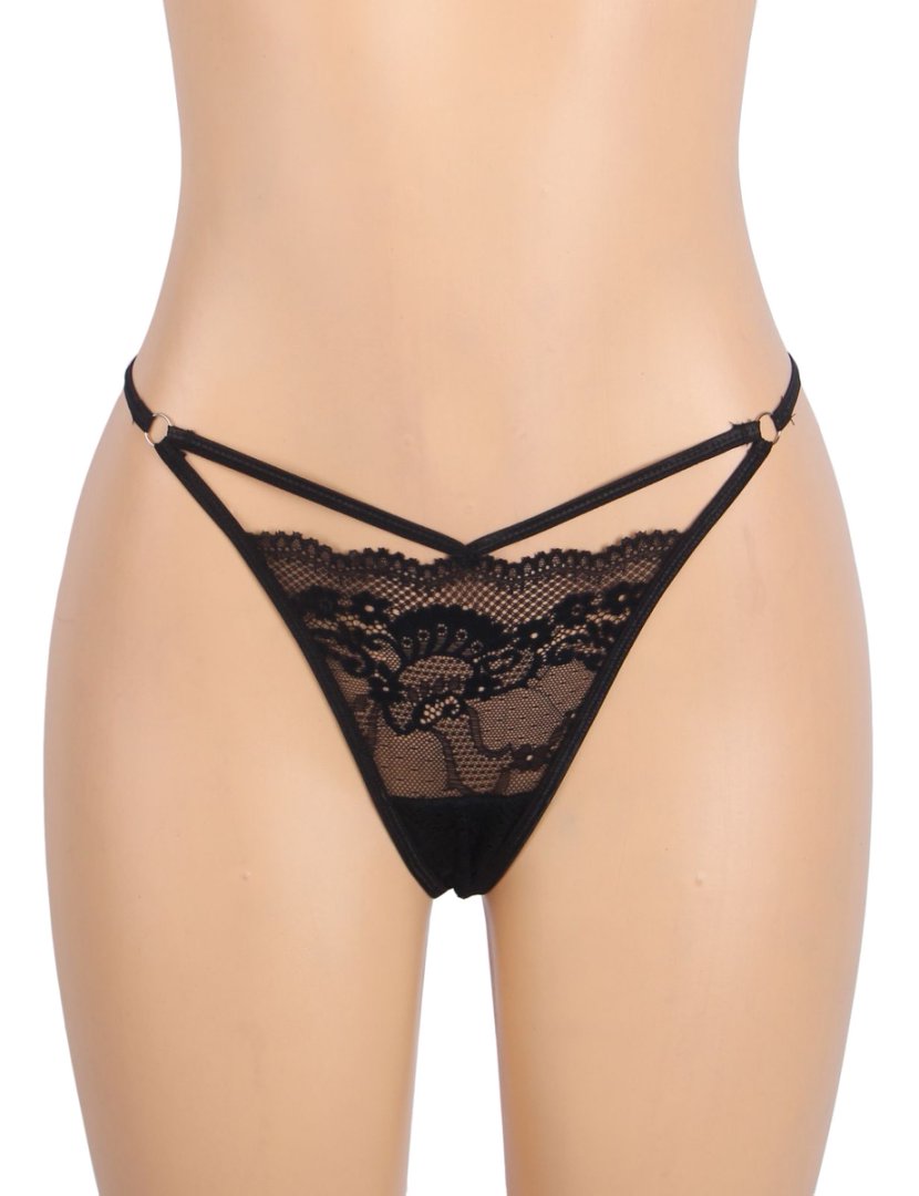Black Sexy Lace Hollow Out  Women Thong Underwear