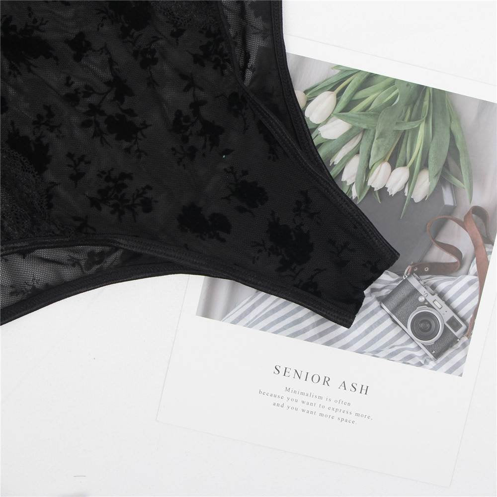 Black Exquisite Lace Choker Neck Teddy