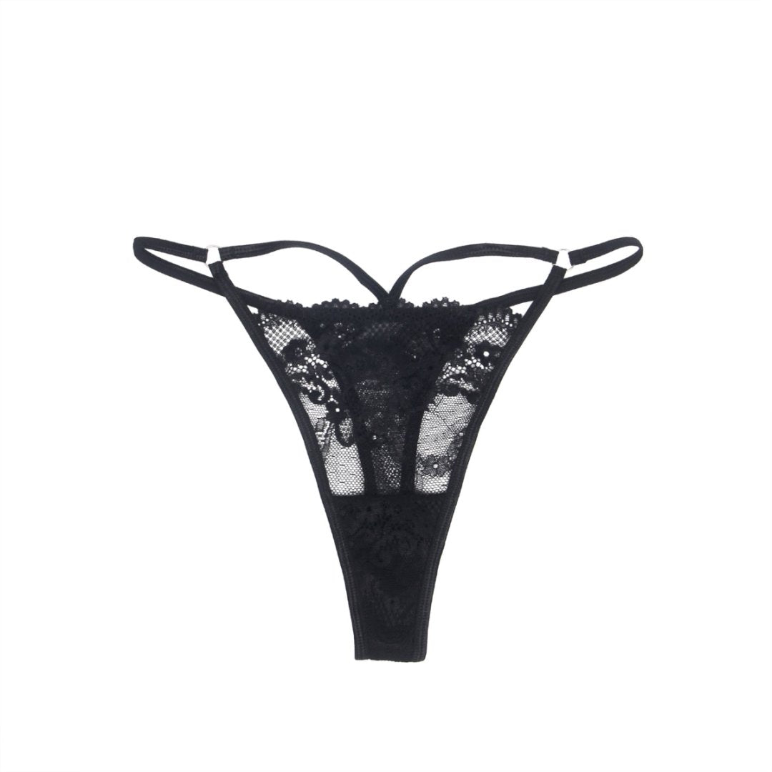 Black Sexy Lace Hollow Out  Women Thong Underwear