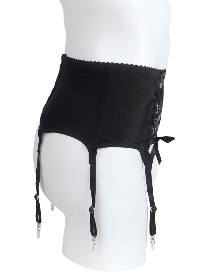 Teasefashion black men's lace garter panty with adjustable straps and lace-up front design