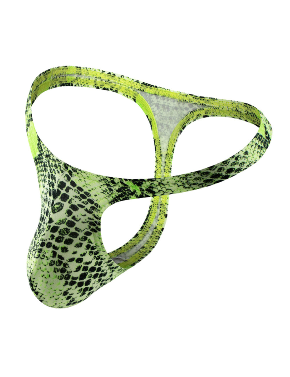 Teasefashion green snakeskin men's thong with bold pattern and minimal coverage design